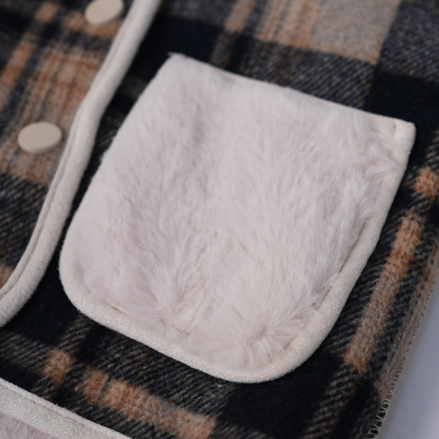 Checkered Navy & Beige fur jacket
