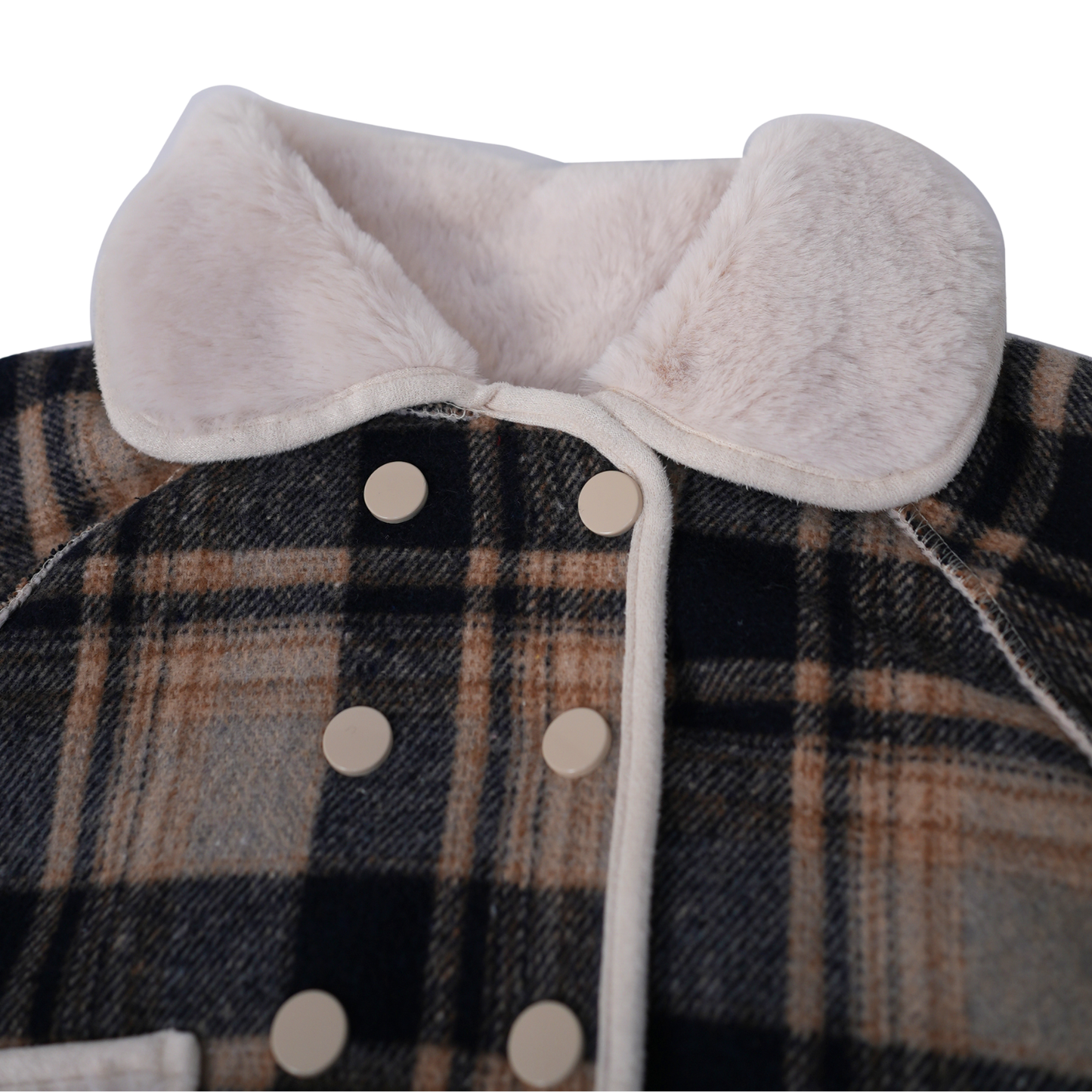 Checkered Navy & Beige fur jacket