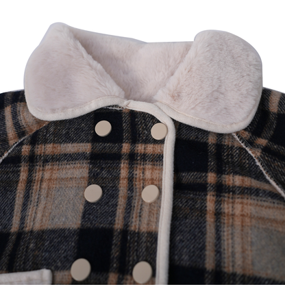 Checkered Navy & Beige fur jacket