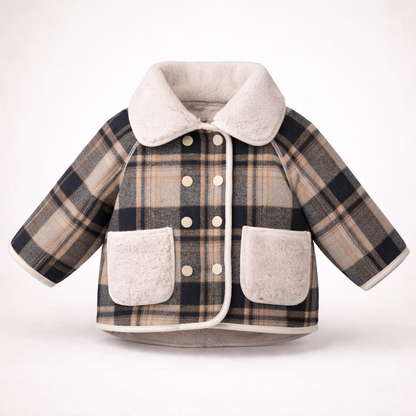 Checkered Navy & Beige fur jacket