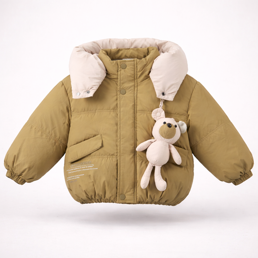 Camel brown padded jacket with teddy charm