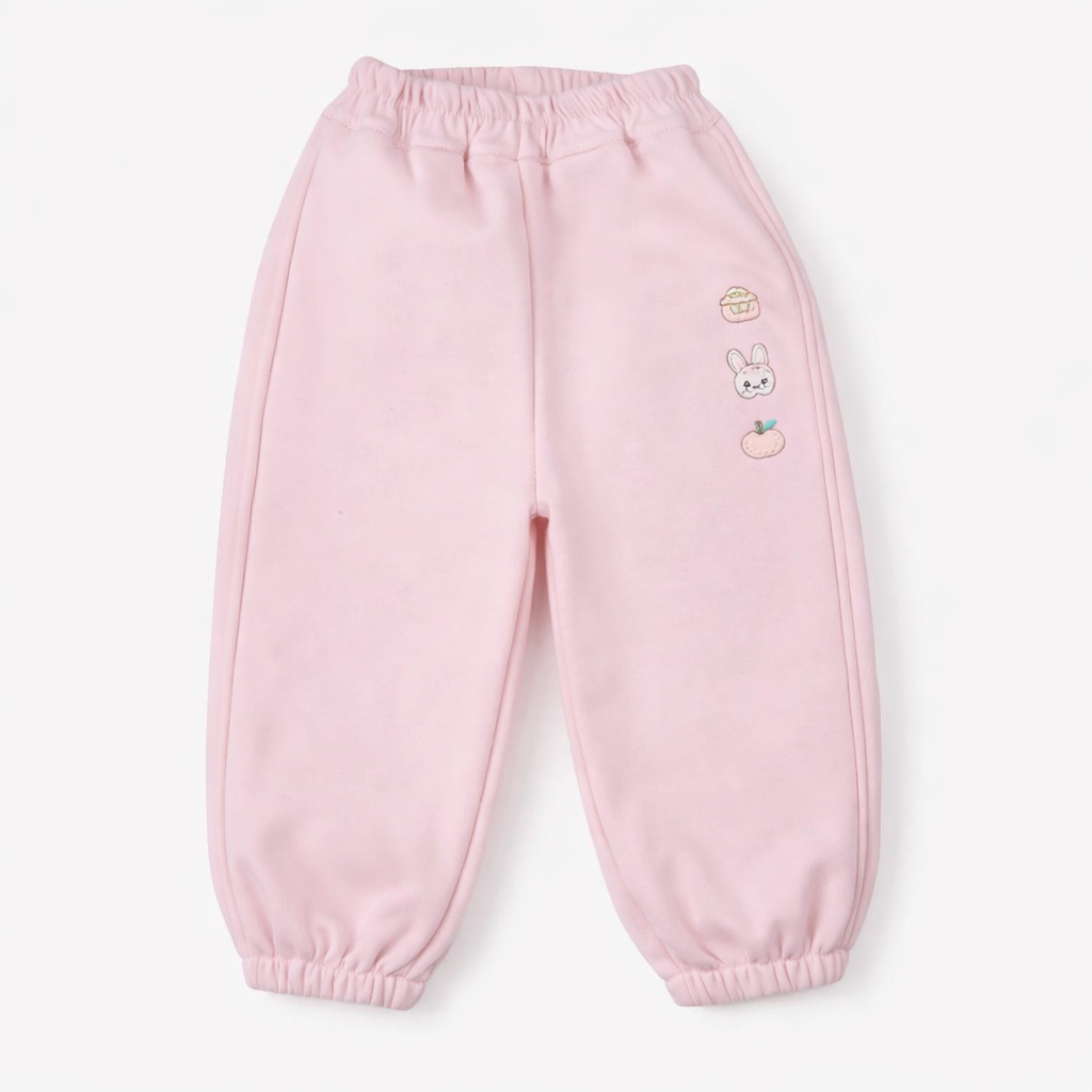 Peach ⁠Fleece Joggers – Bunny & Apple Embroidery