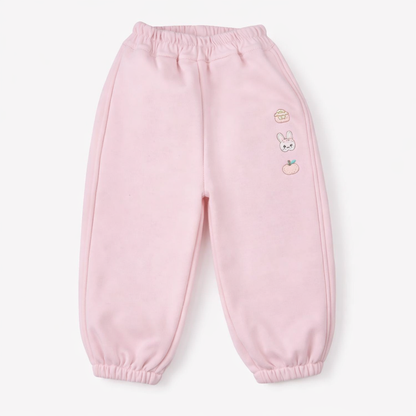 Peach ⁠Fleece Joggers – Bunny & Apple Embroidery