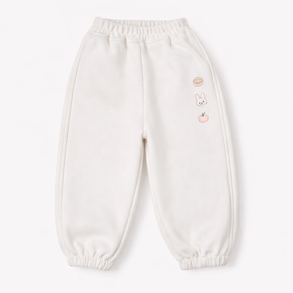 ⁠Ivory ⁠Fleece Joggers – Bunny & Apple Embroidery