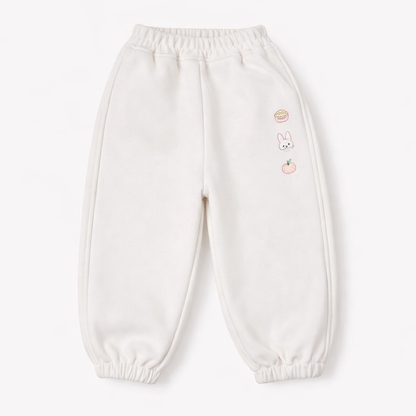 ⁠Ivory ⁠Fleece Joggers – Bunny & Apple Embroidery