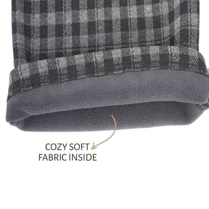 Grey and black check wide-leg pants with belt