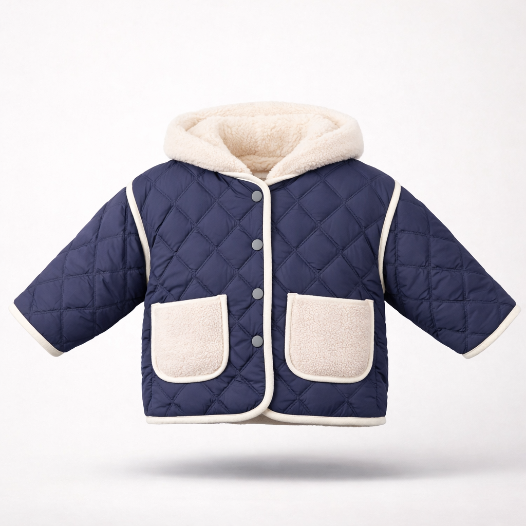 Blue Reversible Quilted Sherpa Jacket