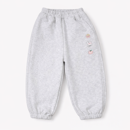Grey ⁠Fleece Joggers – Bunny & Apple Embroidery