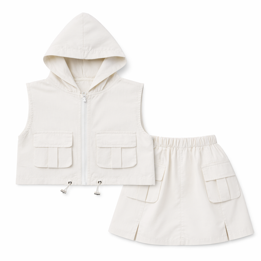white Cargo Hoodie Co-ord Set
