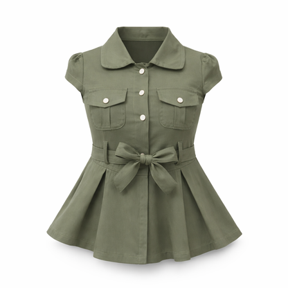 Olive Utility Flare bow Dress