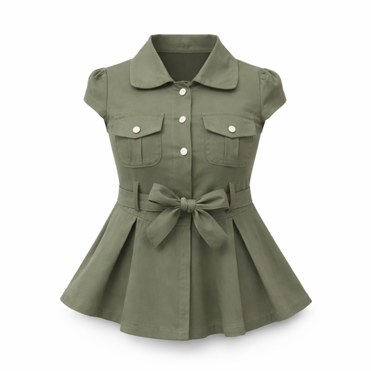 Olive Utility Flare bow Dress