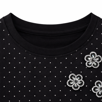 Black embellished polka Tee