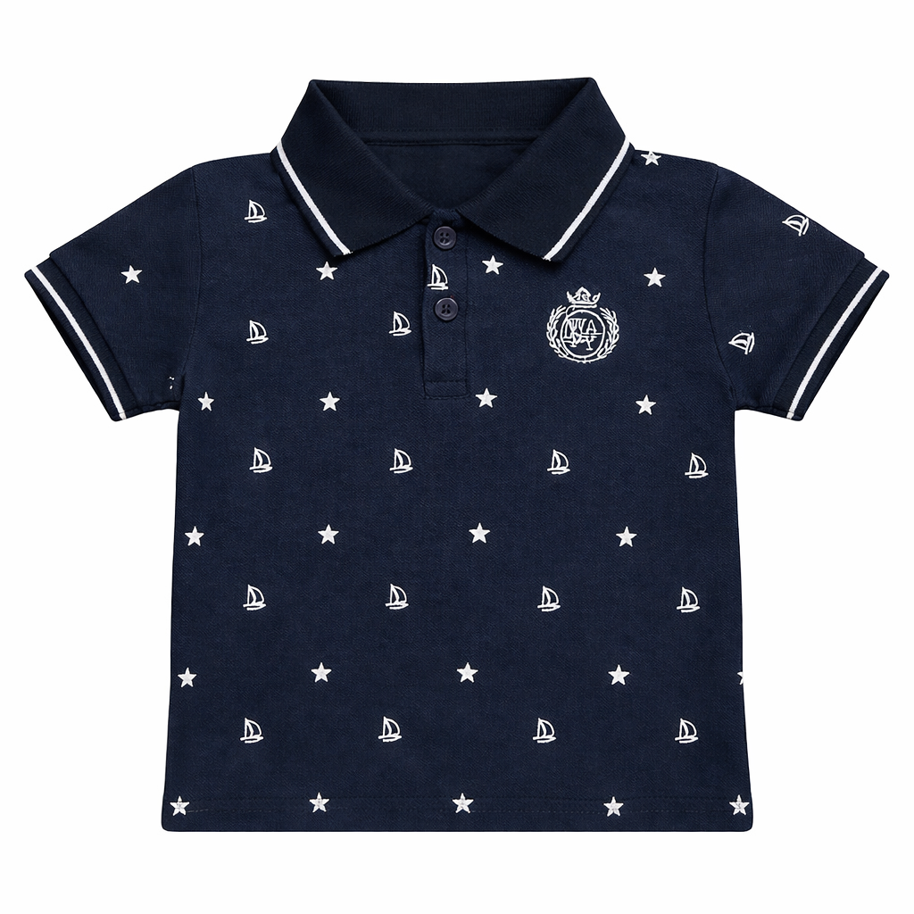 Navy Sailboat Print Polo Shirt