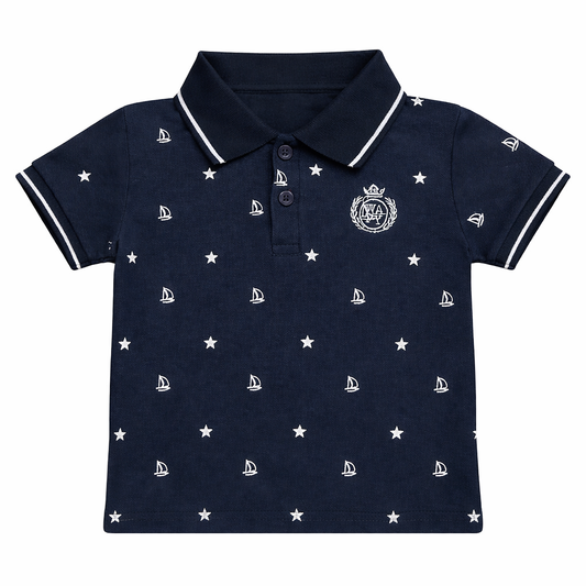 Navy Sailboat Print Polo Shirt