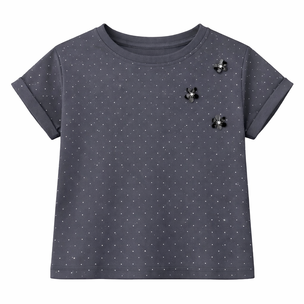 grey embellished polka Tee