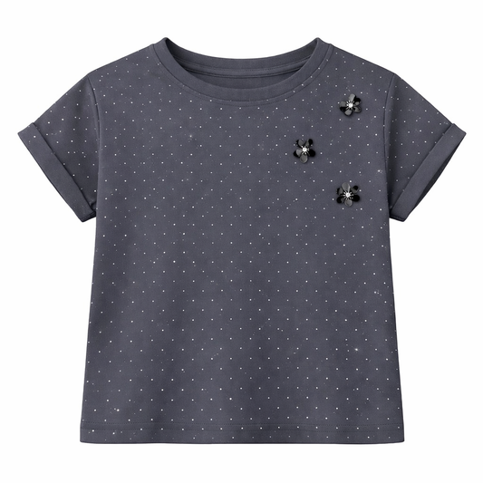 grey embellished polka Tee