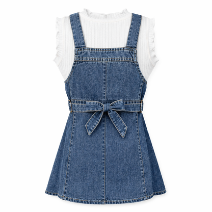 Denim Bow Pinafore Dress Set