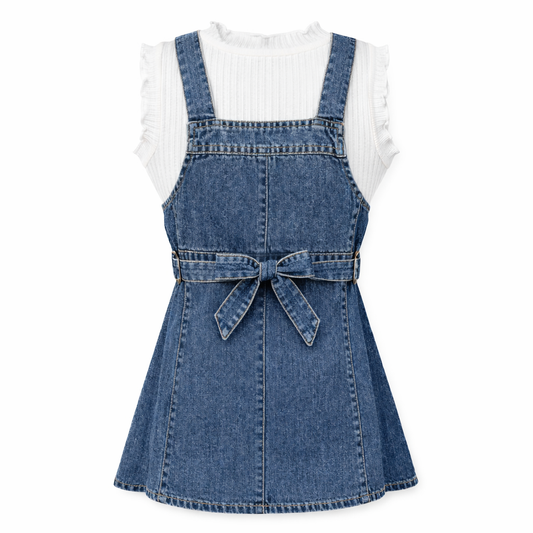 Denim Bow Pinafore Dress Set