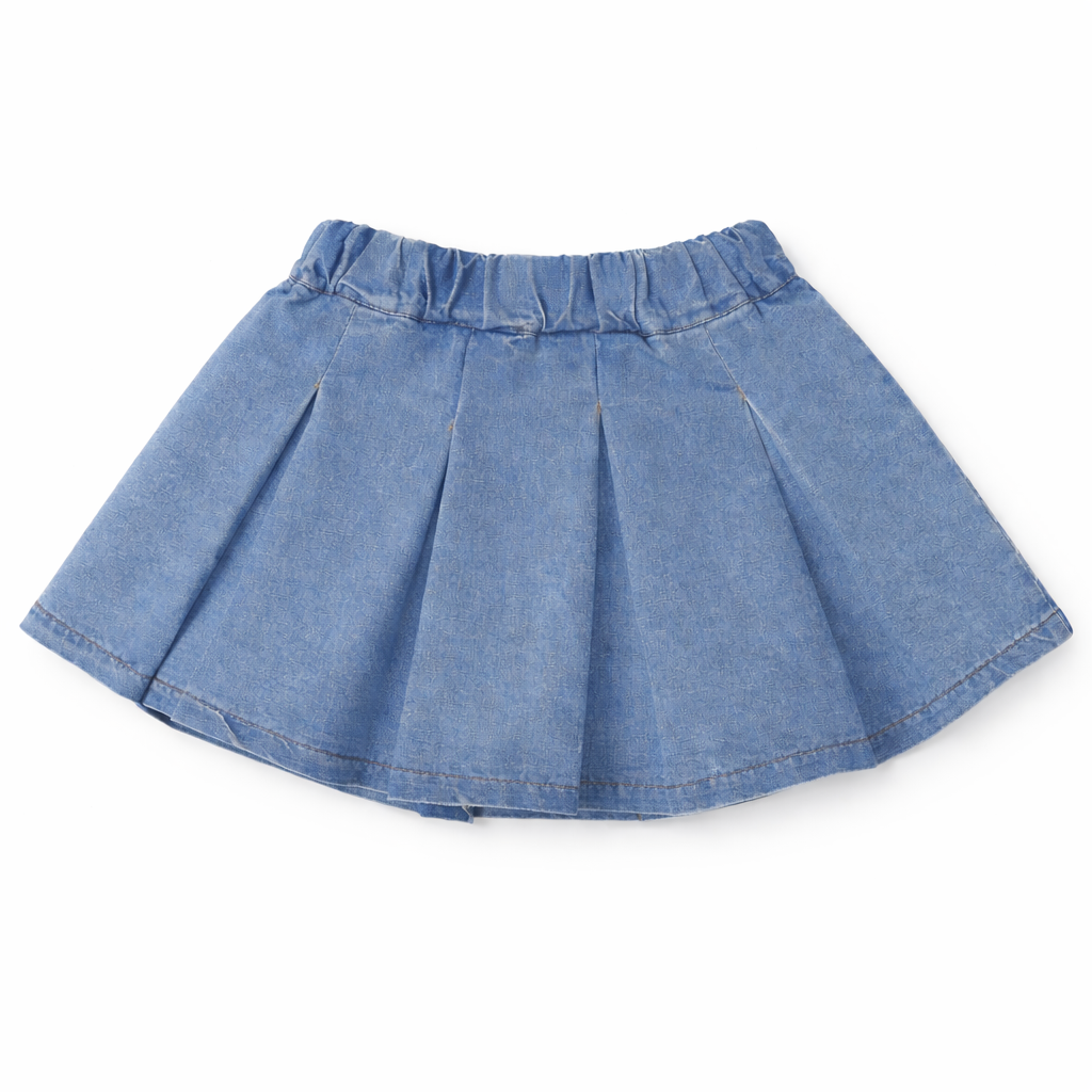 Denim Vest & Pleated Skirt Coord Set