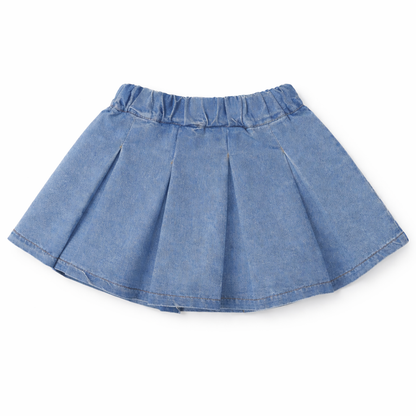 Denim Vest & Pleated Skirt Coord Set