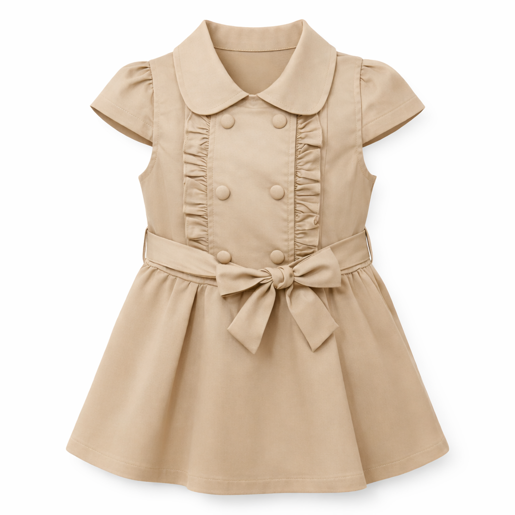 Beige Ruffle Bow Dress