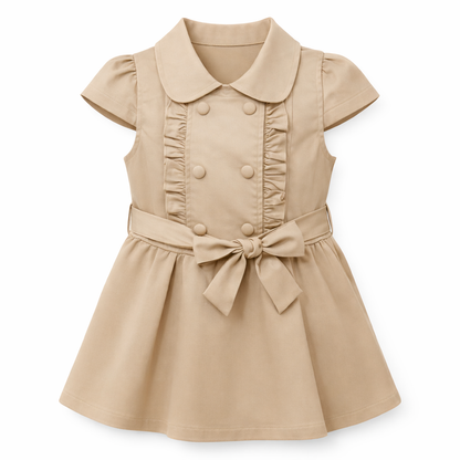 Beige Ruffle Bow Dress