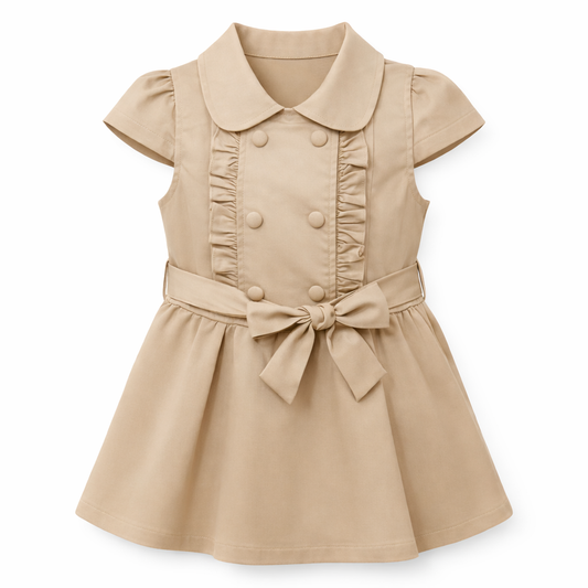Beige Ruffle Bow Dress