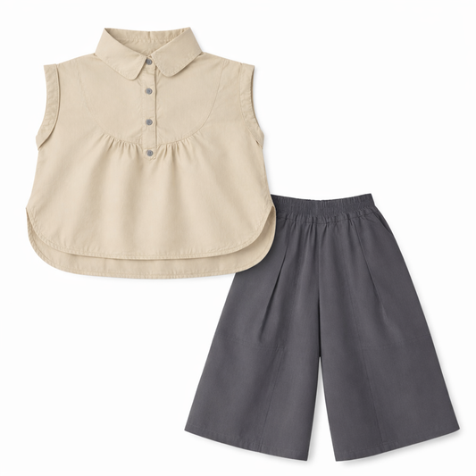 ⁠Collared Top & Wide Pants Set