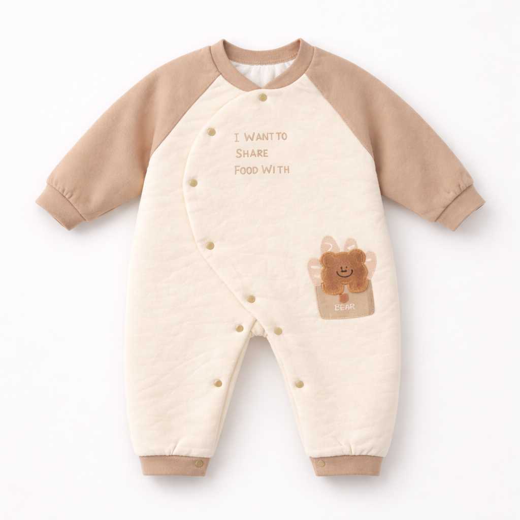 Brown ⁠Romper with Bear Patch