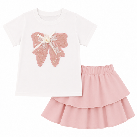 applique bow Skirt Set