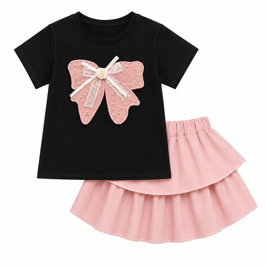 applique bow Skirt Set