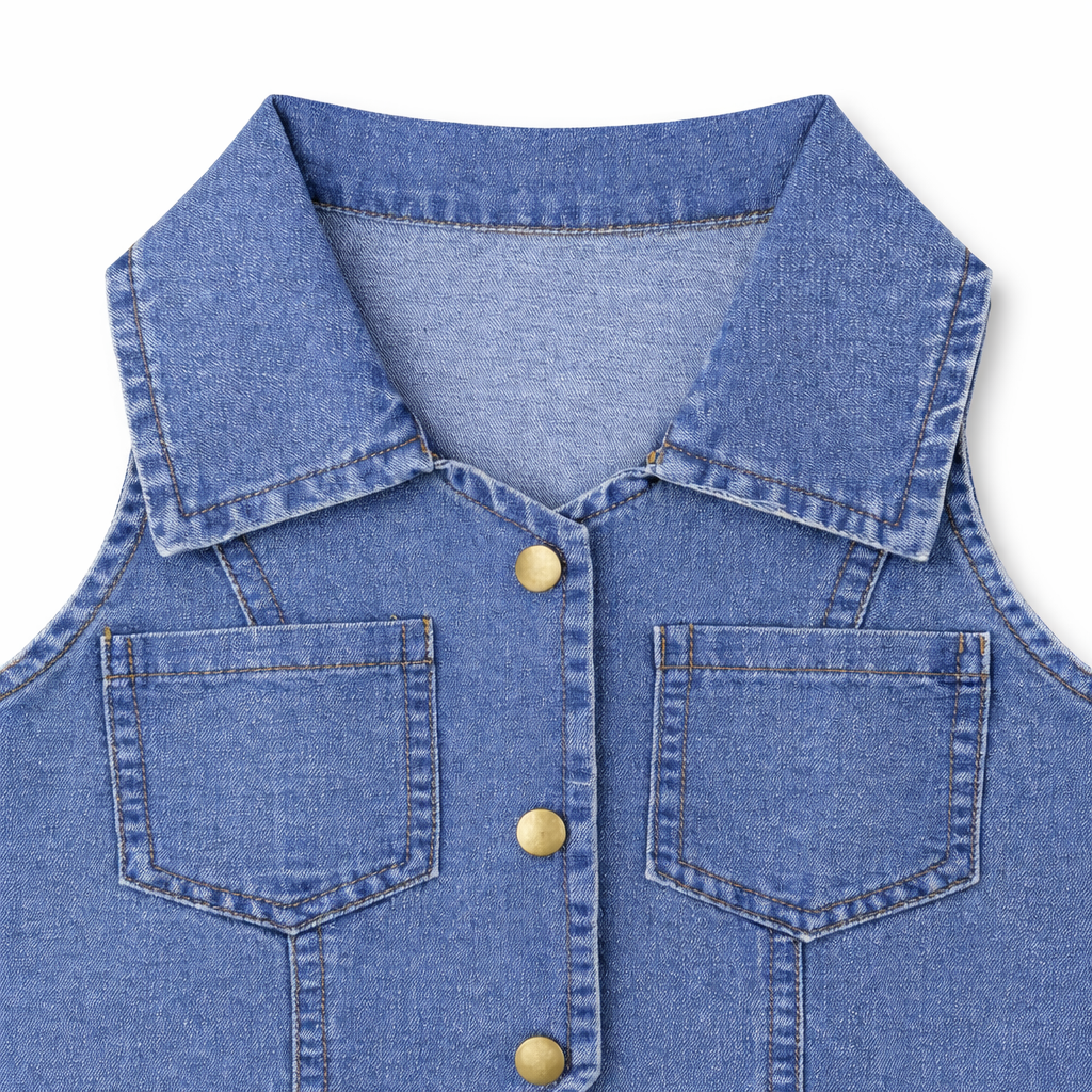 Denim Vest & Pleated Skirt Coord Set