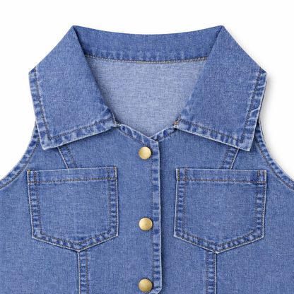 Denim Vest & Pleated Skirt Coord Set