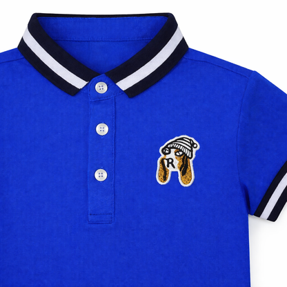 Dog motif blue polo