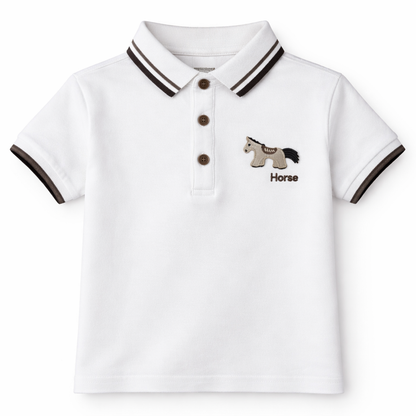 Boys White Horse Appliqué Polo T-Shirt