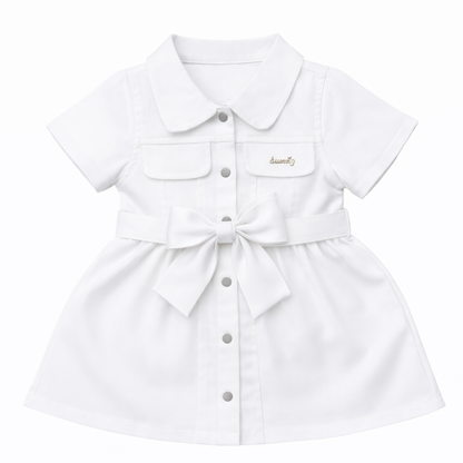white Button-Down Belted Dress