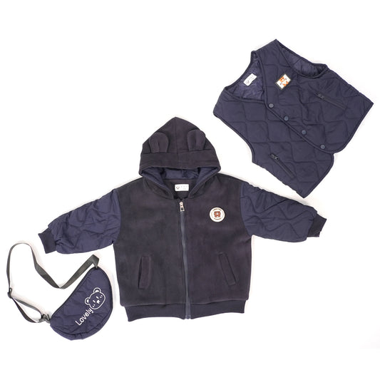 Navy Three-Piece Quilted Set with Bag