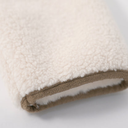 Off white fleece coat with brown piping