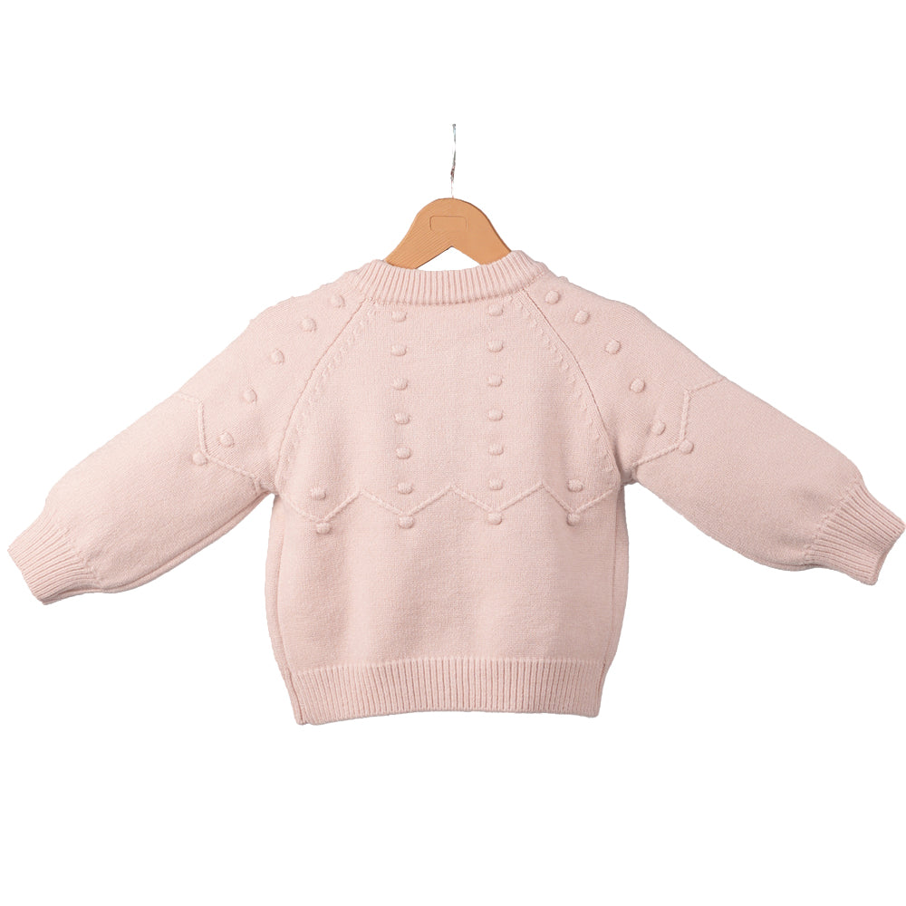 Dusty pink cardigan with heart and floral embroidery
