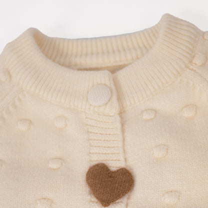 Cream cardigan with heart and floral embroidery