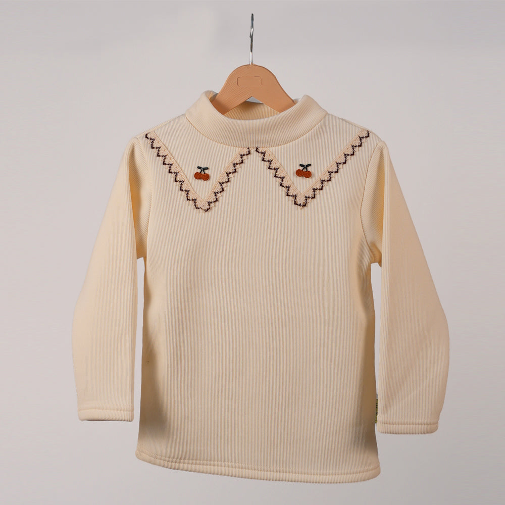 White tee with embroidered collar motif