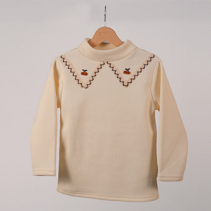 White tee with embroidered collar motif