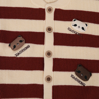 Red and cream striped panda cardigan