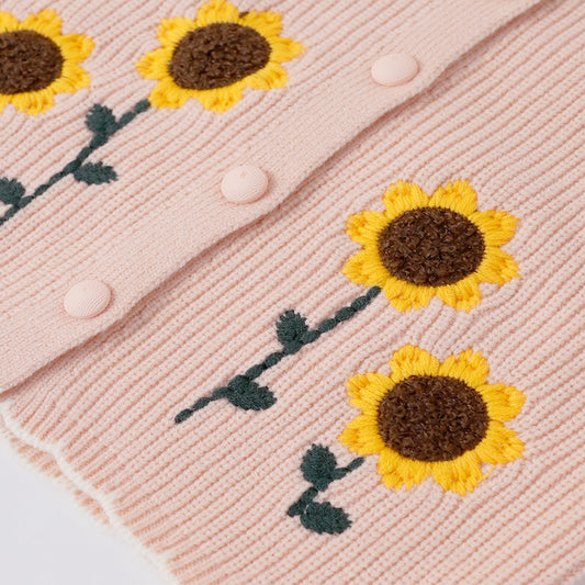 Pink sunflower embroidered cardigan