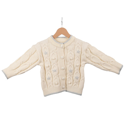 Cream sweater with blue flower accents