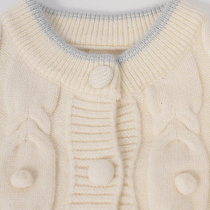 Cream sweater with blue flower accents