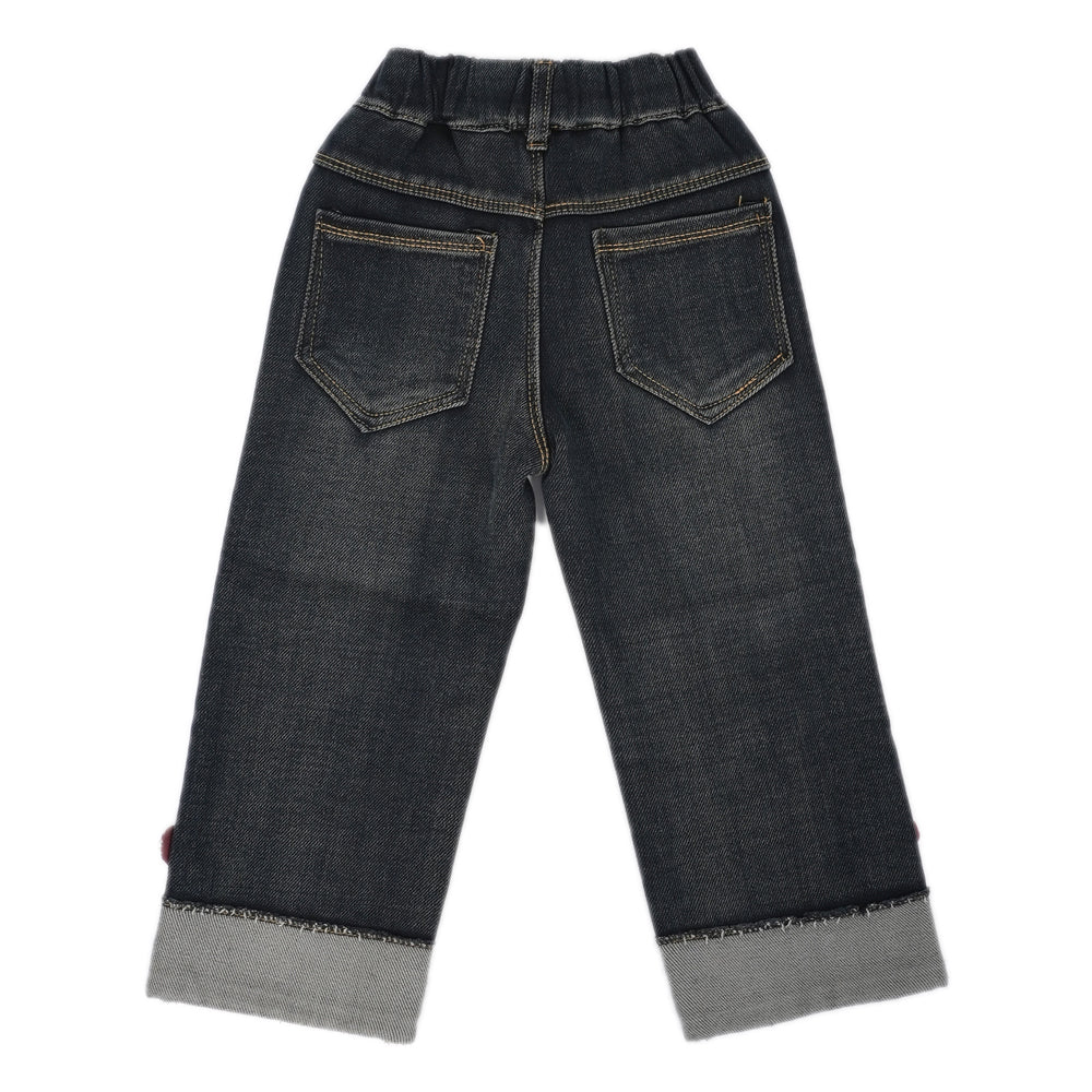 Fur charm denim pants