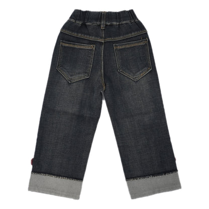 Fur charm denim pants
