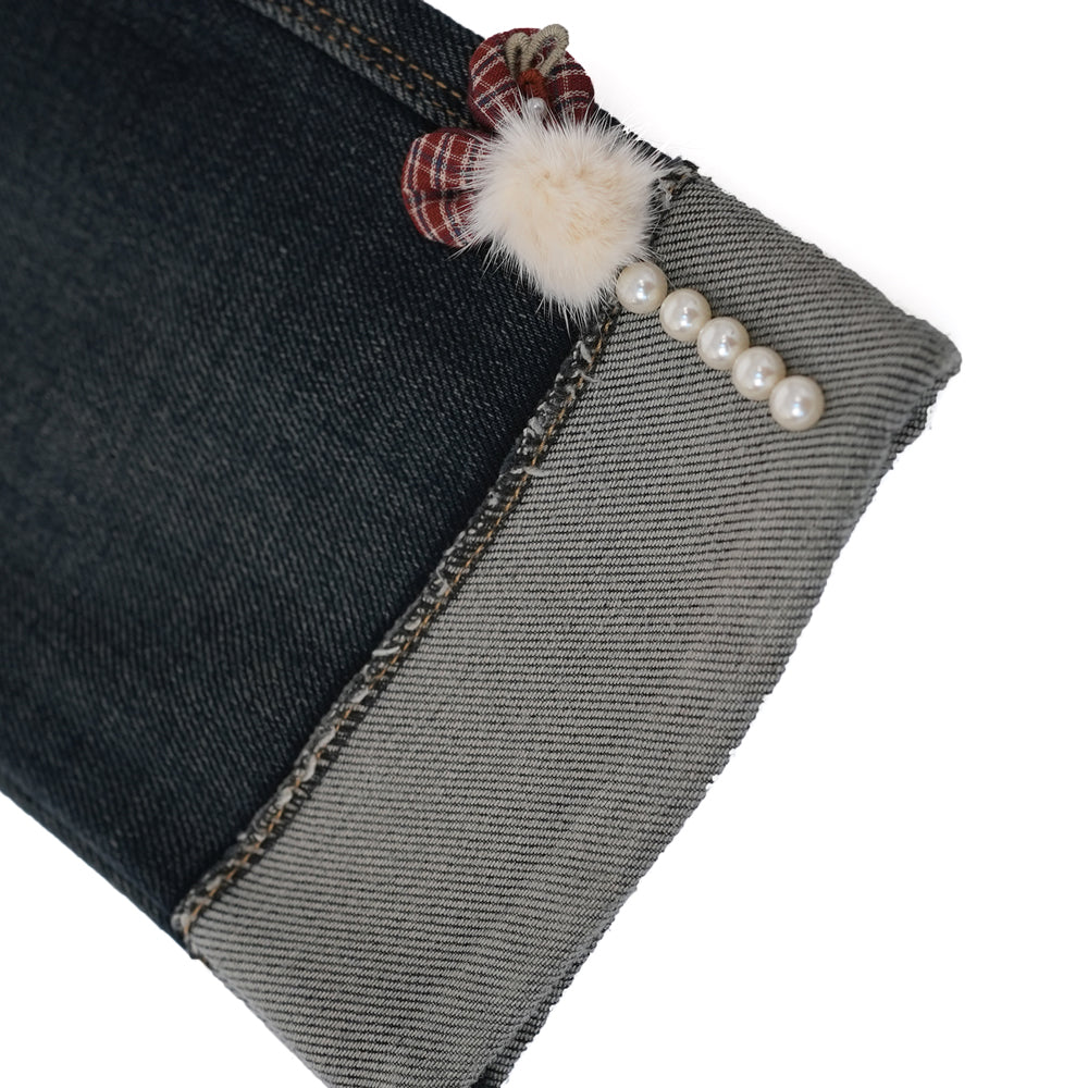 Fur charm denim pants