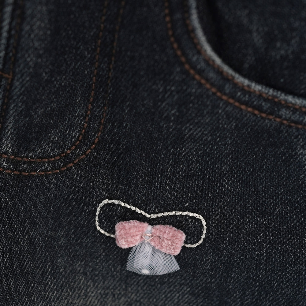 Bow Embroidered Denim Pants